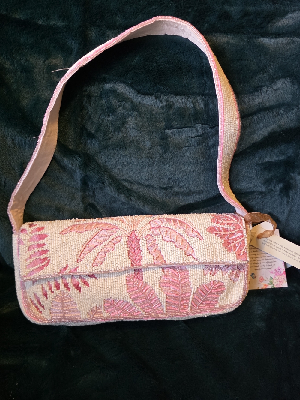 TJ MAXX Beaded Pink Tropical Shoulder Bag